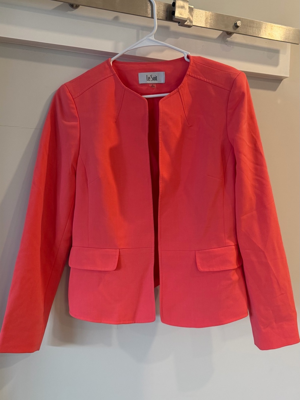 Le Suit Coral Collarless Blazer Jacket Size 8